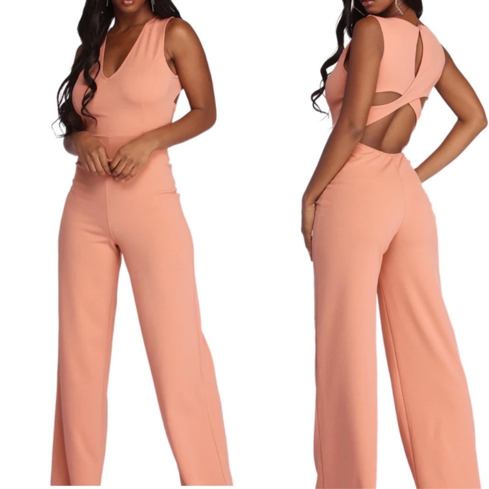 Windsor Open Back Flared Hem Jumpsuit Peach Color Size XS NWT